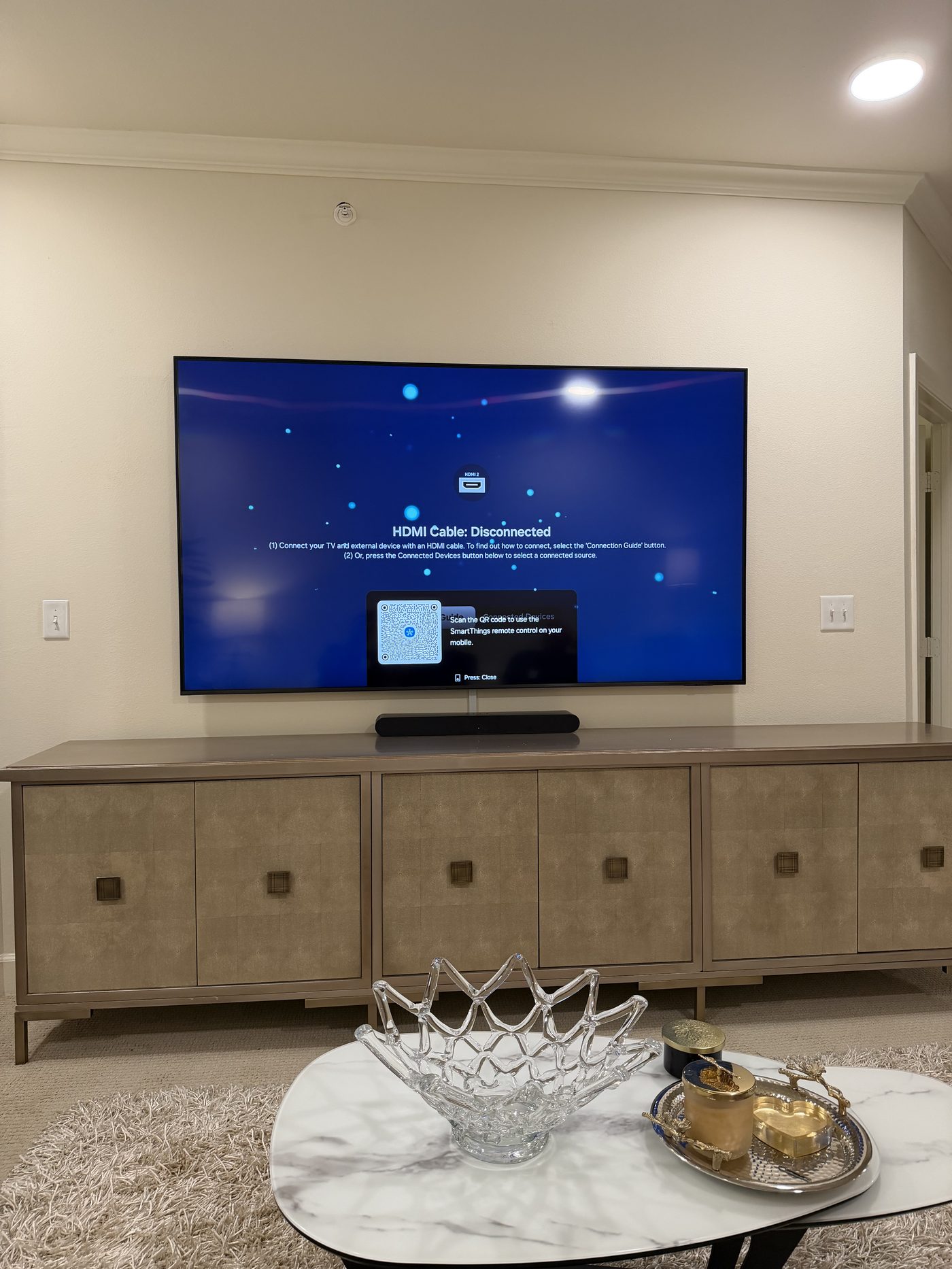 TV and soundbar in luxury living room Carrollton TX - EZ TV Mounting