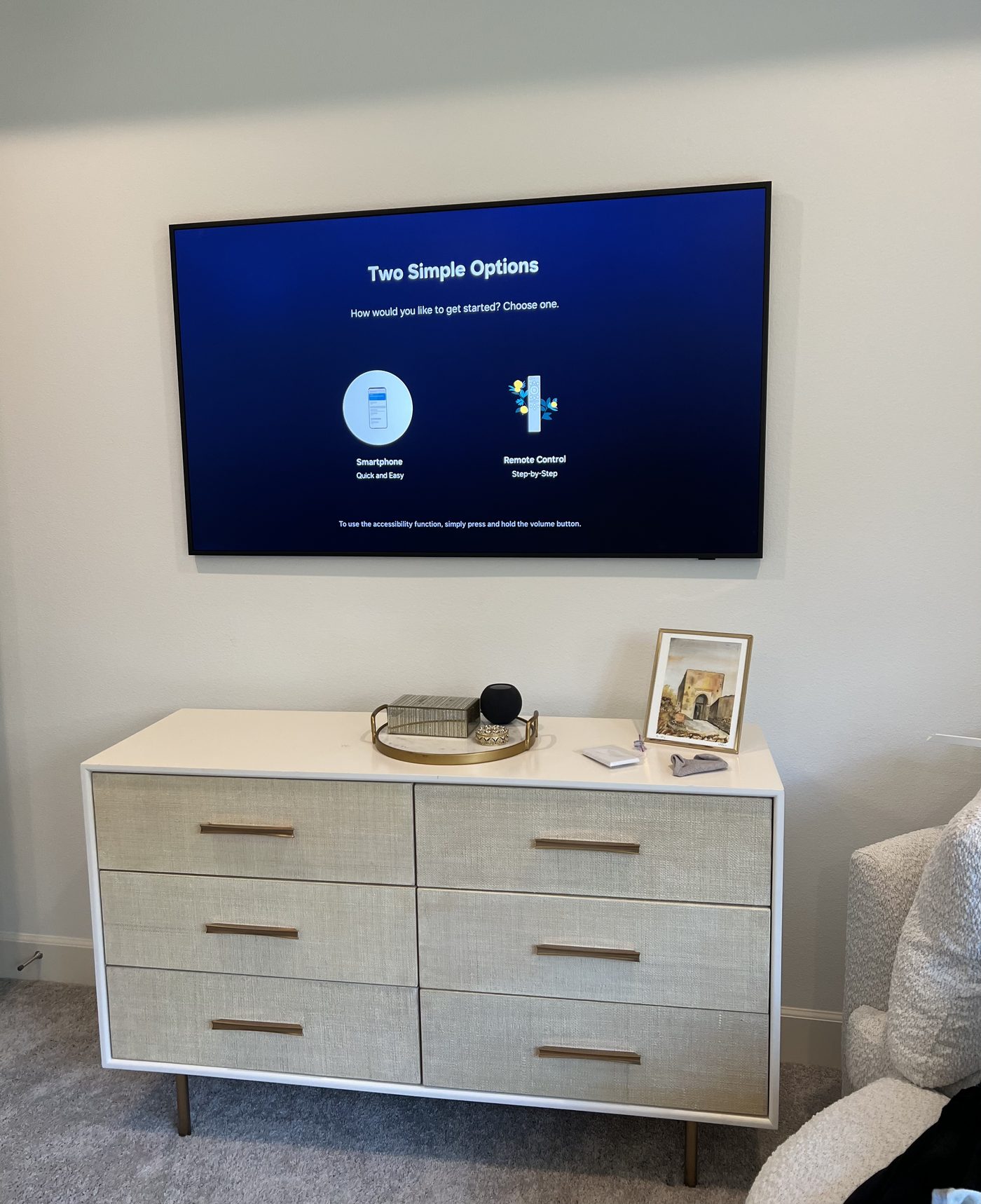 TV wall mounted above dresser in bedroom Garland TX - EZ TV Mounting